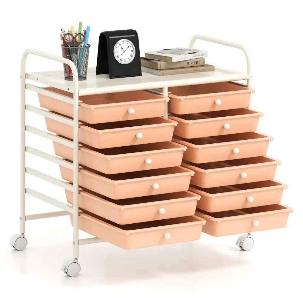 12 Drawers Rolling Storage Cart for Home and Office-Peach Costway