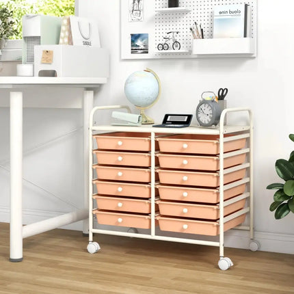 12 Drawers Rolling Storage Cart for Home and Office-Peach Costway