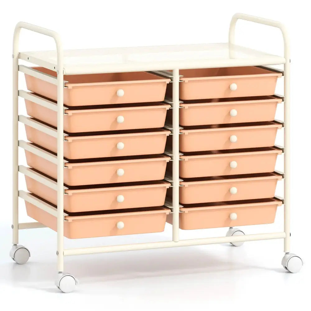 12 Drawers Rolling Storage Cart for Home and Office-Peach Costway