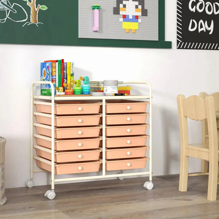 12 Drawers Rolling Storage Cart for Home and Office-Peach Costway
