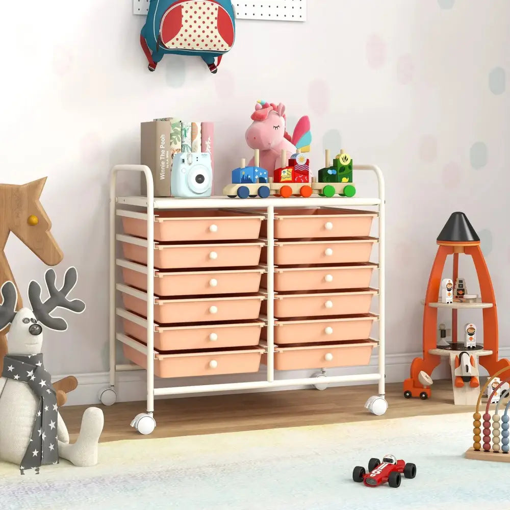 12 Drawers Rolling Storage Cart for Home and Office-Peach Costway