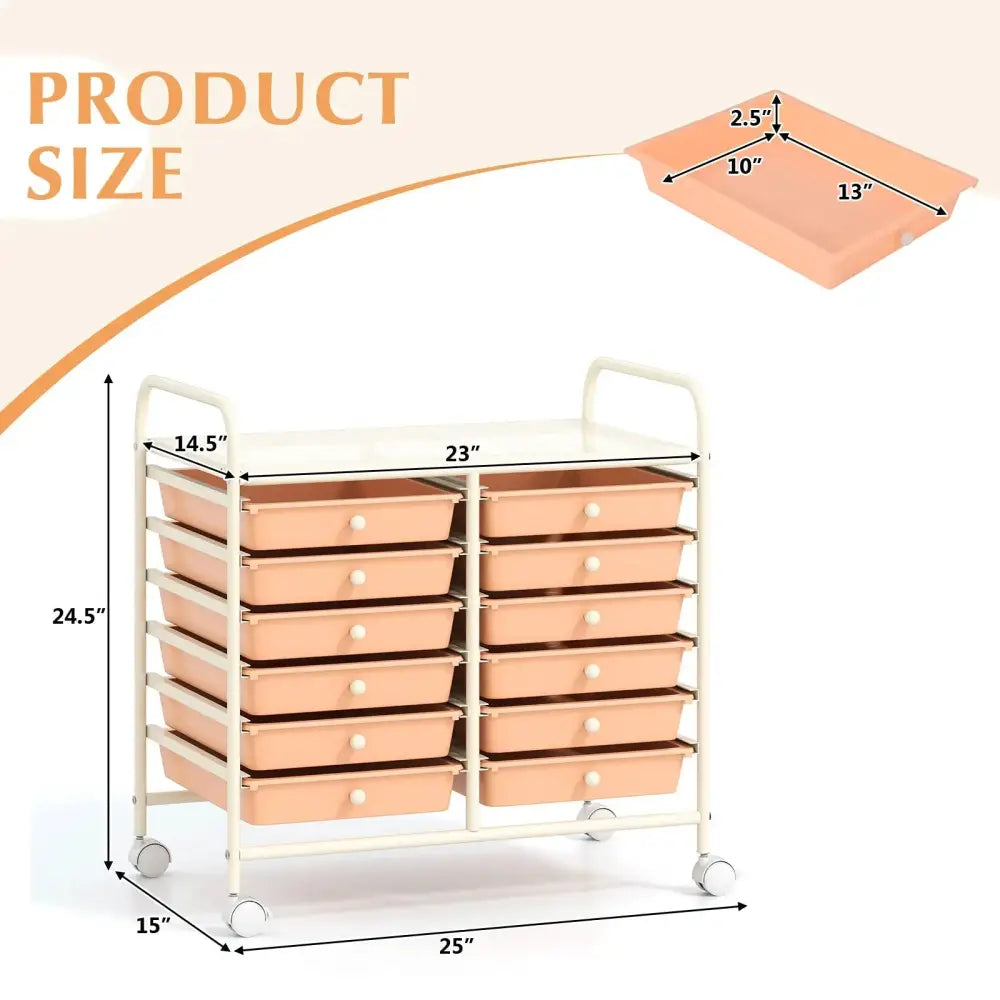 12 Drawers Rolling Storage Cart for Home and Office-Peach Costway