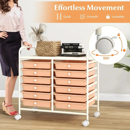 12 Drawers Rolling Storage Cart for Home and Office-Peach Costway