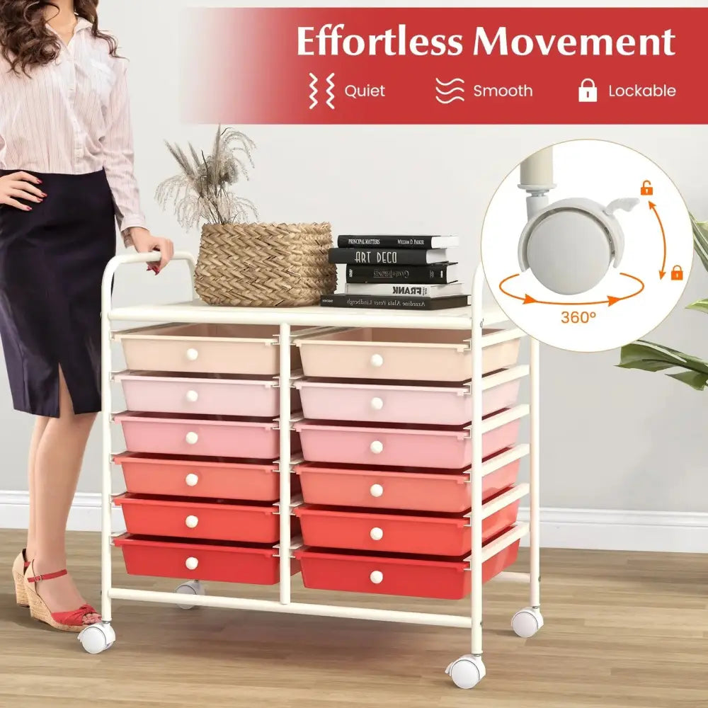 12 Drawers Rolling Storage Cart for Home and Office-Pink Costway