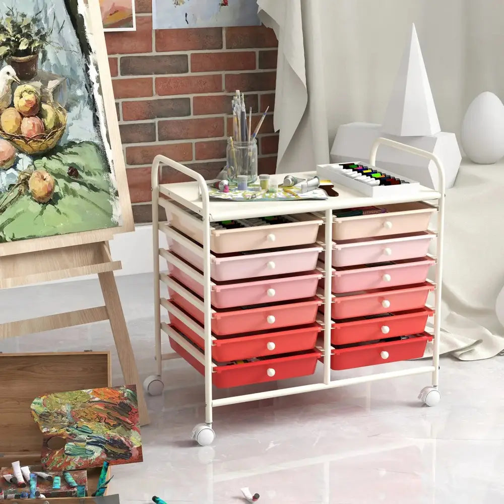 12 Drawers Rolling Storage Cart for Home and Office-Pink Costway