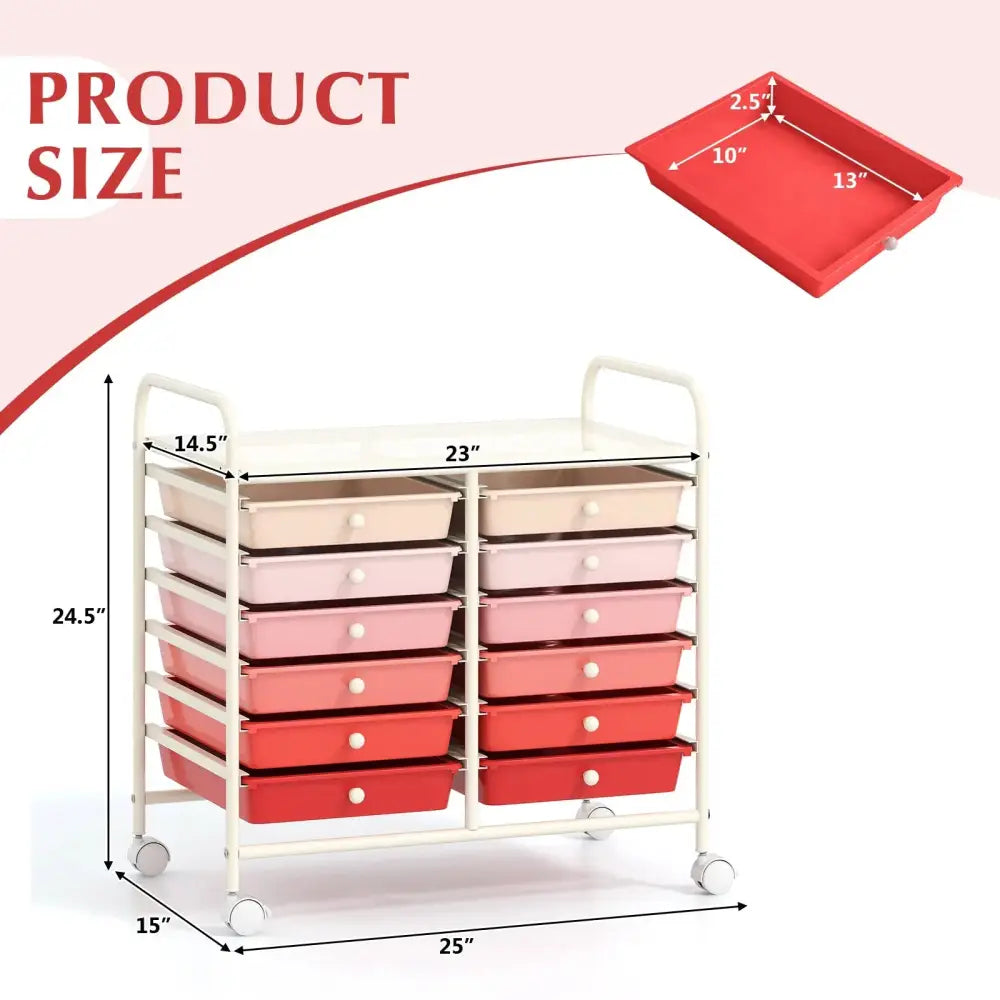 12 Drawers Rolling Storage Cart for Home and Office-Pink Costway