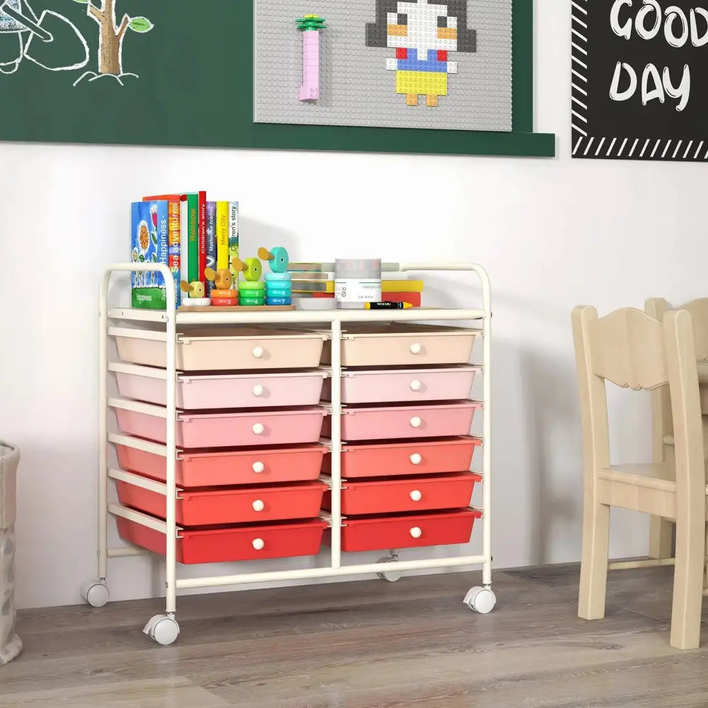 12 Drawers Rolling Storage Cart for Home and Office-Pink Costway