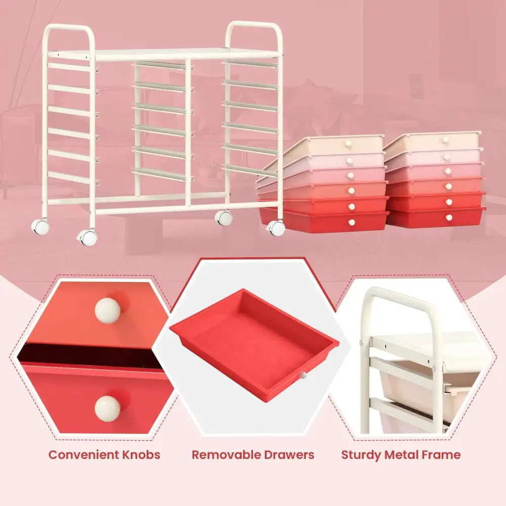 12 Drawers Rolling Storage Cart for Home and Office-Pink Costway