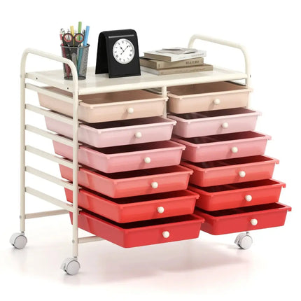 12 Drawers Rolling Storage Cart for Home and Office-Pink Costway