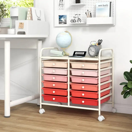 12 Drawers Rolling Storage Cart for Home and Office-Pink Costway