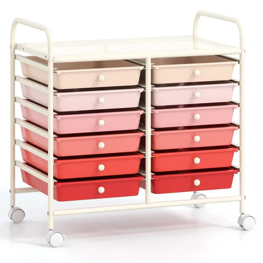 12 Drawers Rolling Storage Cart for Home and Office-Pink Costway