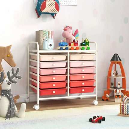 12 Drawers Rolling Storage Cart for Home and Office-Pink Costway