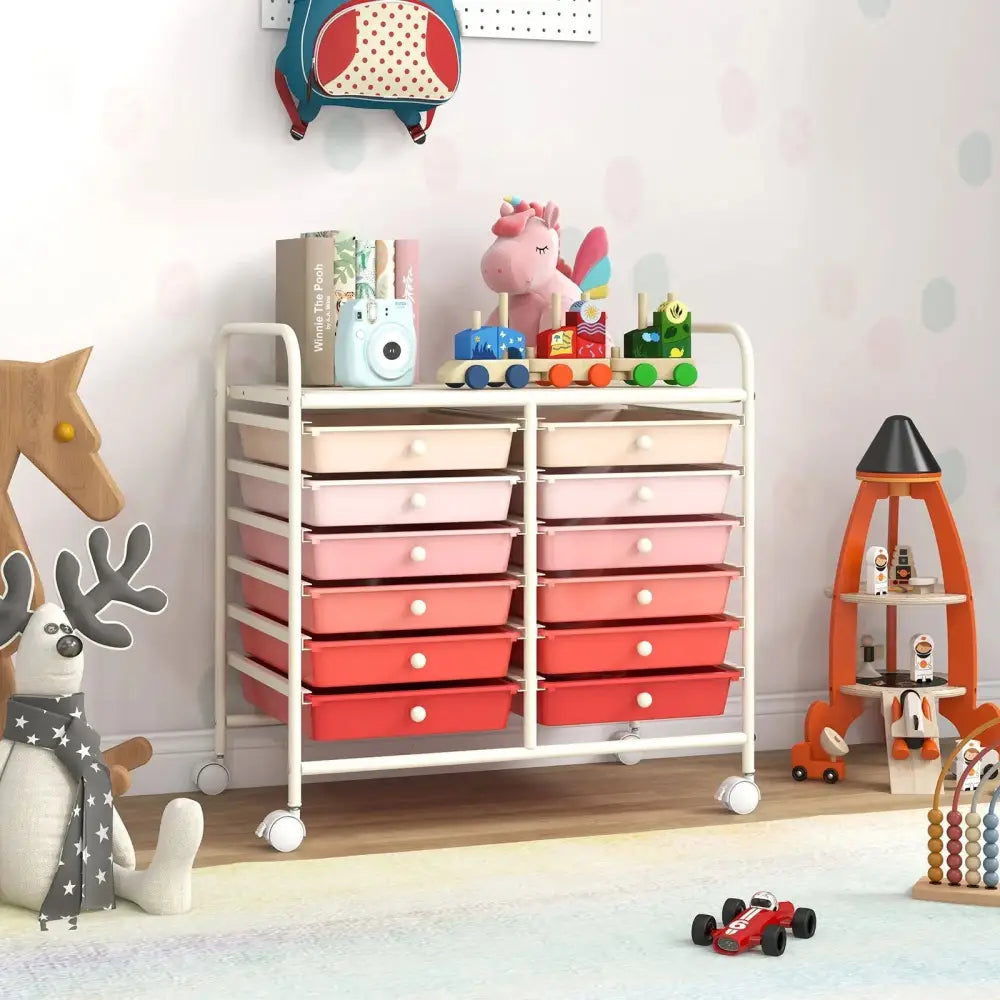 12 Drawers Rolling Storage Cart for Home and Office-Pink Costway