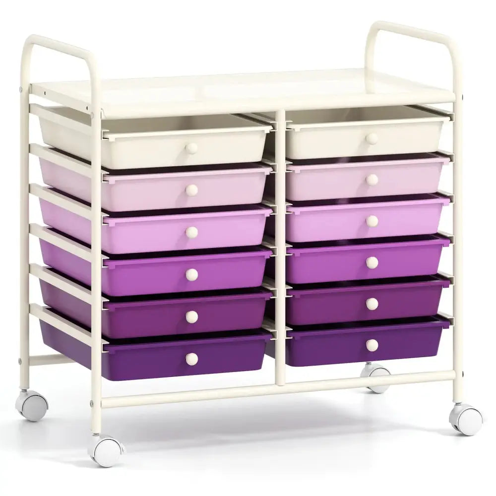 12 Drawers Rolling Storage Cart for Home and Office-Purple Costway
