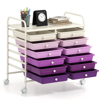 12 Drawers Rolling Storage Cart for Home and Office-Purple Costway
