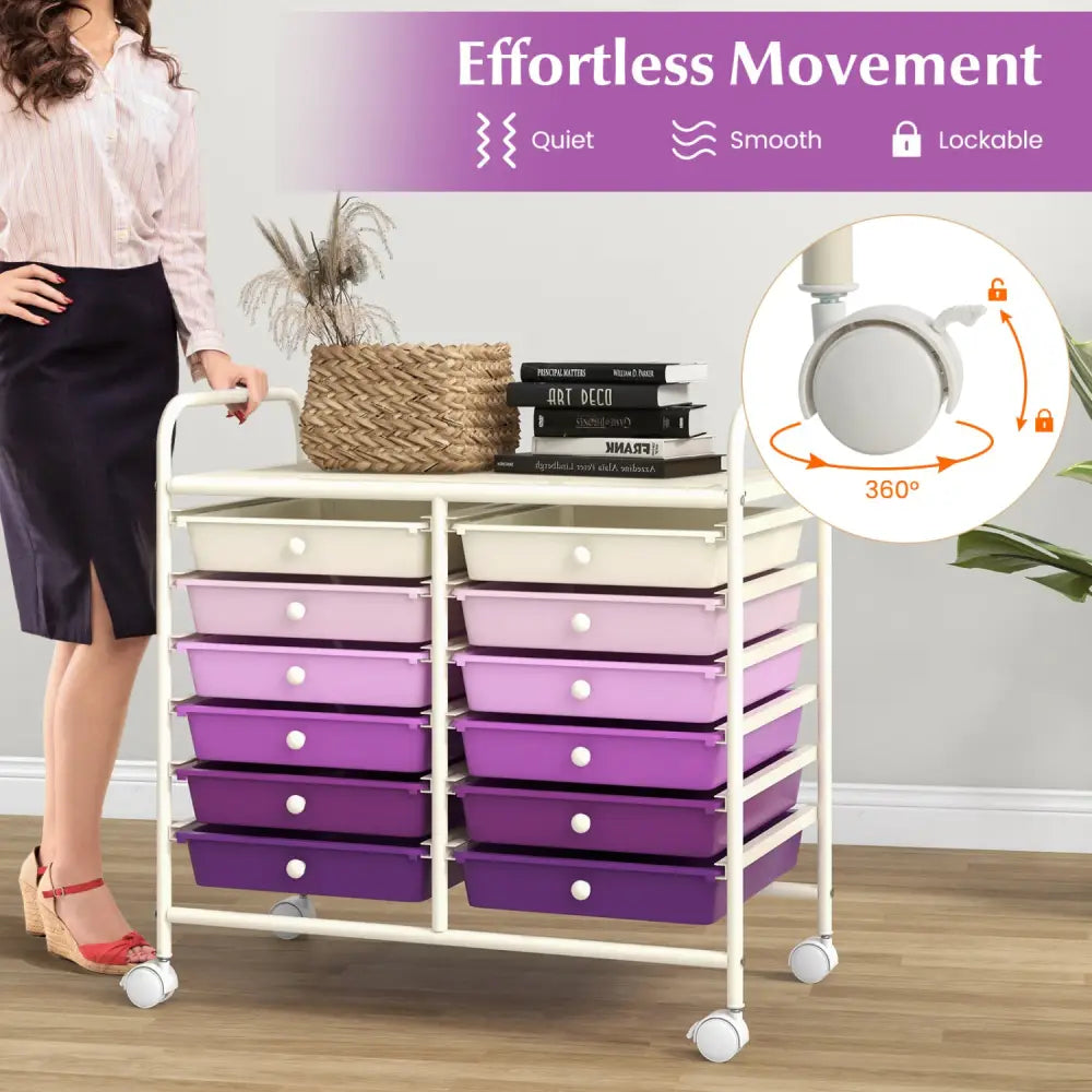 12 Drawers Rolling Storage Cart for Home and Office-Purple - Purple - File Cabinets