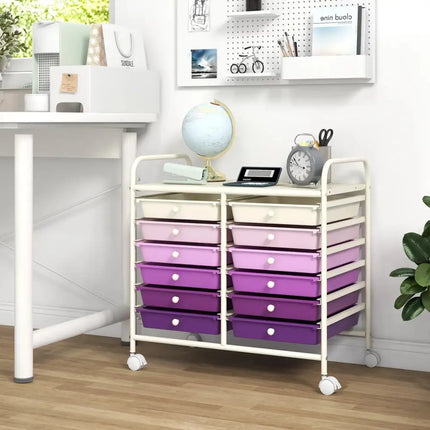 12 Drawers Rolling Storage Cart for Home and Office-Purple Costway