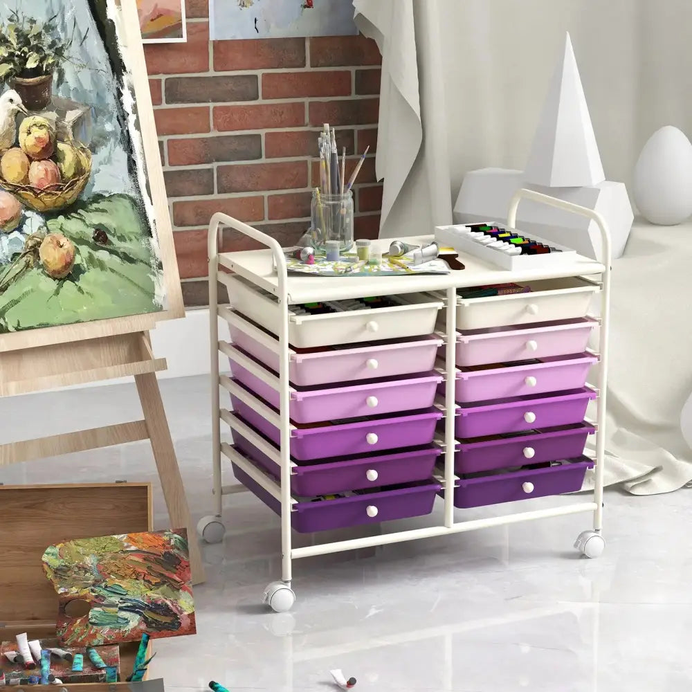 12 Drawers Rolling Storage Cart for Home and Office-Purple Costway