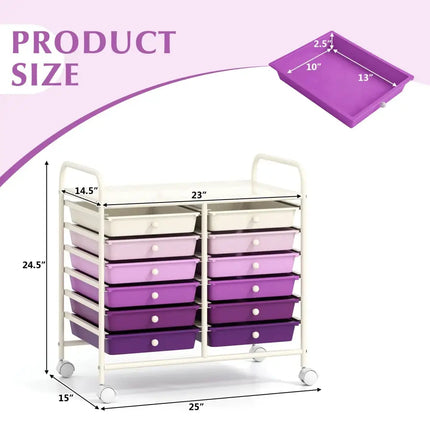 12 Drawers Rolling Storage Cart for Home and Office-Purple Costway