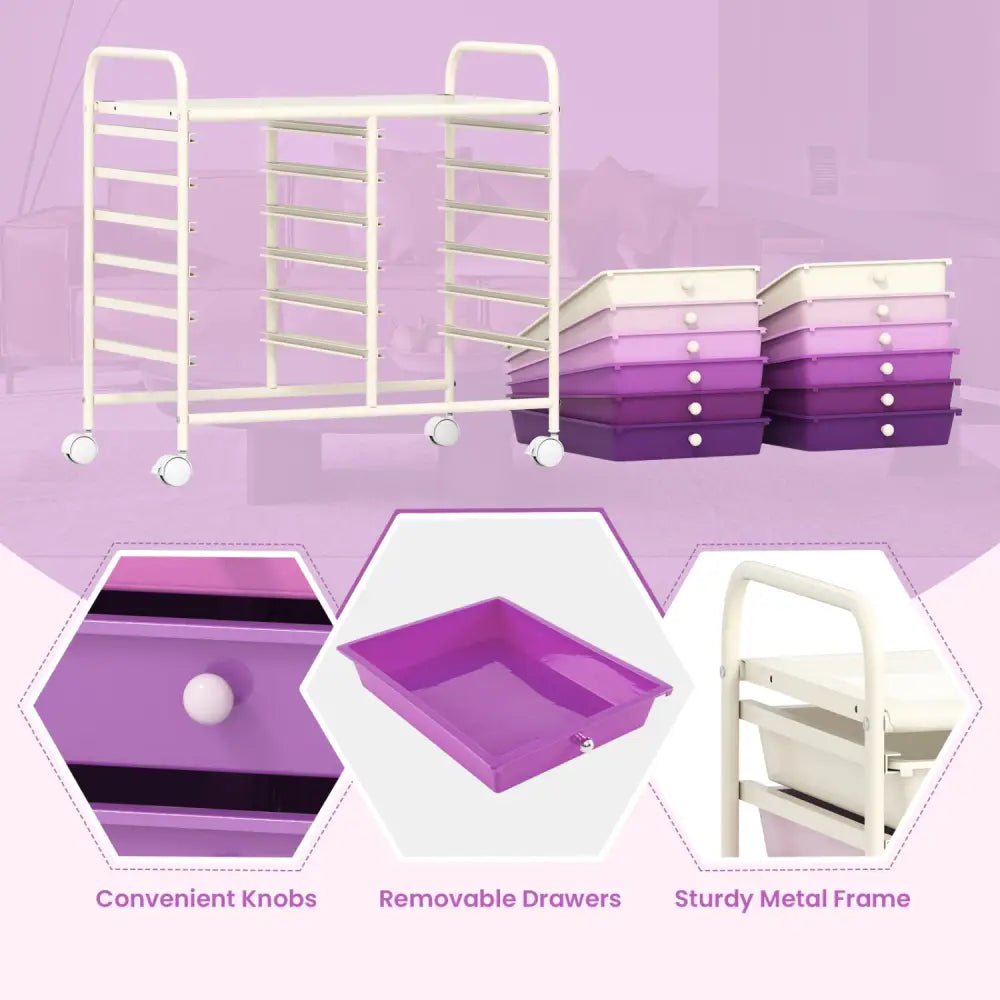 12 Drawers Rolling Storage Cart for Home and Office-Purple - Purple - File Cabinets