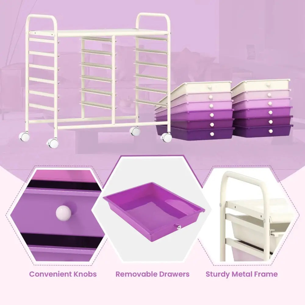 12 Drawers Rolling Storage Cart for Home and Office-Purple Costway