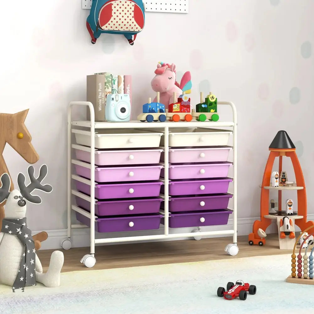12 Drawers Rolling Storage Cart for Home and Office-Purple Costway