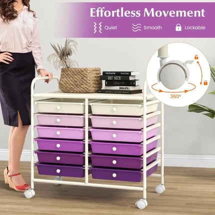 12 Drawers Rolling Storage Cart for Home and Office-Purple Costway