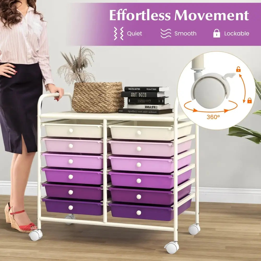 12 Drawers Rolling Storage Cart for Home and Office-Purple Costway