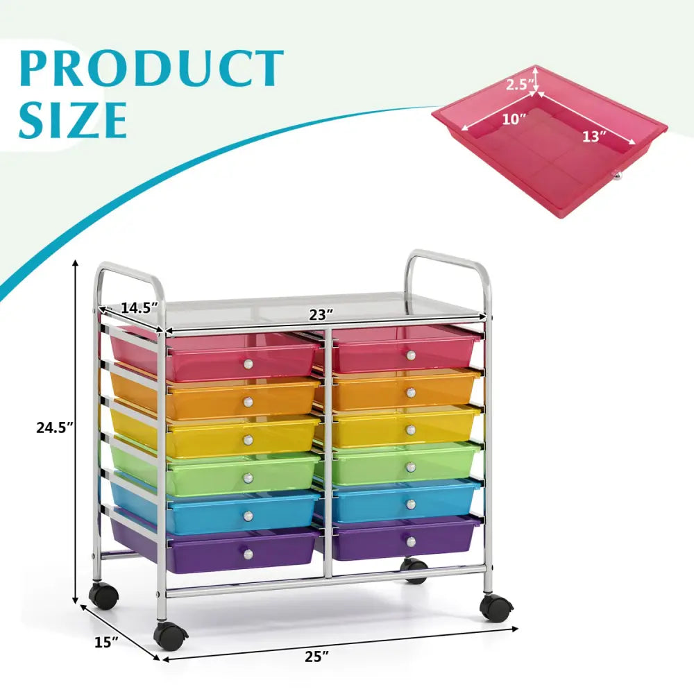 12 Drawers Rolling Storage Cart for Home and Office-Transparent Multicolor - Transparent Multicolor - File Cabinets