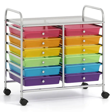 12 Drawers Rolling Storage Cart for Home and Office-Transparent Multicolor Costway