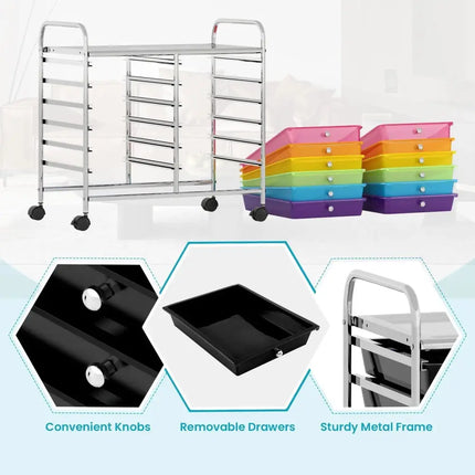 12 Drawers Rolling Storage Cart for Home and Office-Transparent Multicolor Costway