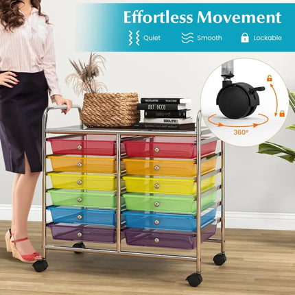 12 Drawers Rolling Storage Cart for Home and Office-Transparent Multicolor Costway
