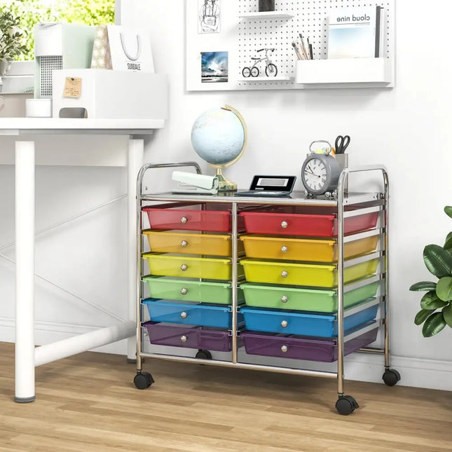 12 Drawers Rolling Storage Cart for Home and Office-Transparent Multicolor Costway