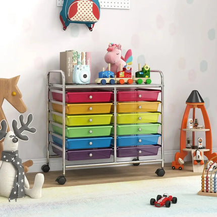 12 Drawers Rolling Storage Cart for Home and Office-Transparent Multicolor Costway