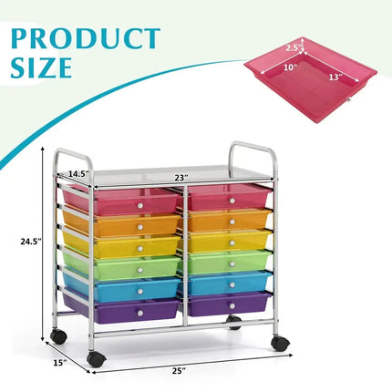 12 Drawers Rolling Storage Cart for Home and Office-Transparent Multicolor Costway