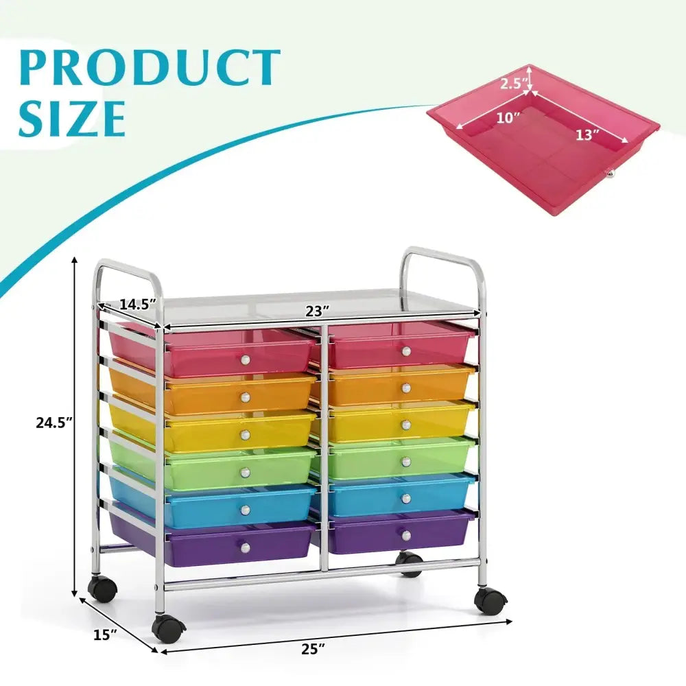 12 Drawers Rolling Storage Cart for Home and Office-Transparent Multicolor Costway