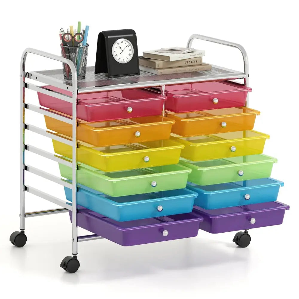 12 Drawers Rolling Storage Cart for Home and Office-Transparent Multicolor Costway