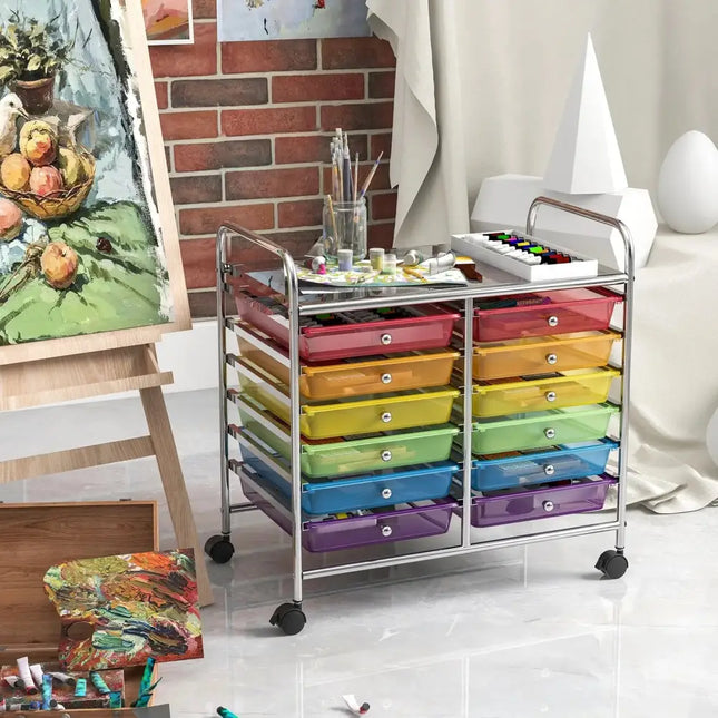 12 Drawers Rolling Storage Cart for Home and Office-Transparent Multicolor Costway