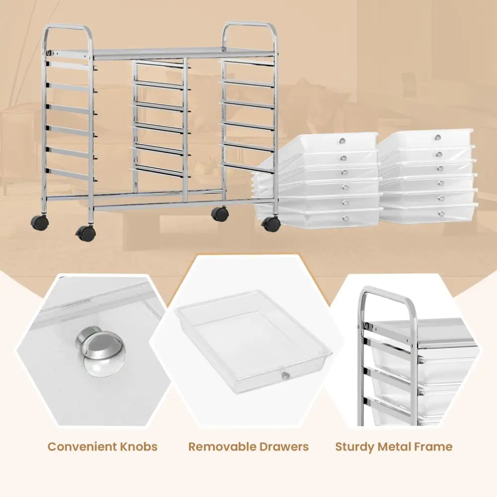 12 Drawers Rolling Storage Cart for Home and Office-Transparent - Transparent - File Cabinets