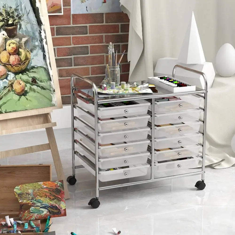 12 Drawers Rolling Storage Cart for Home and Office-Transparent Costway