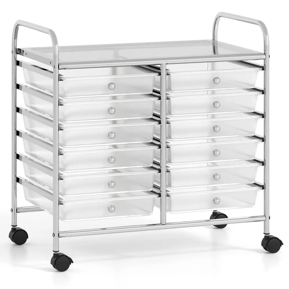 12 Drawers Rolling Storage Cart for Home and Office-Transparent - Transparent - File Cabinets