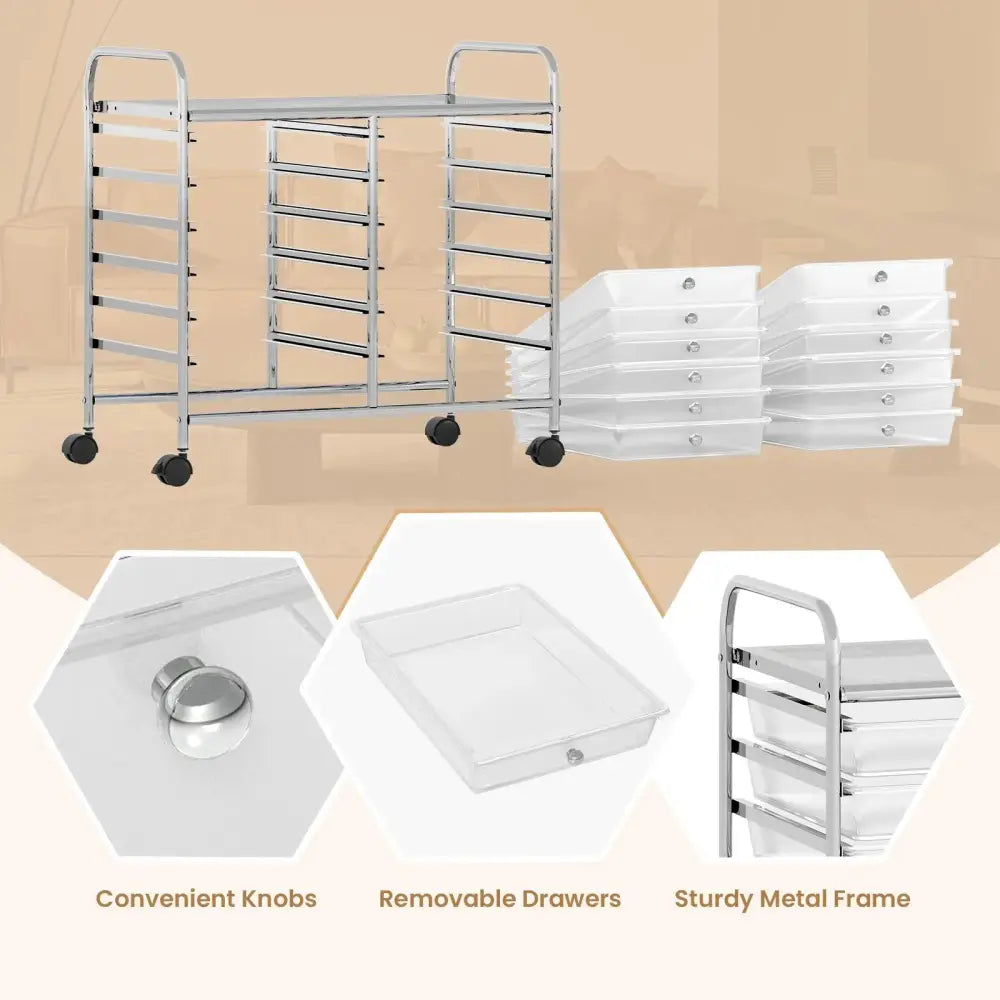 12 Drawers Rolling Storage Cart for Home and Office-Transparent Costway