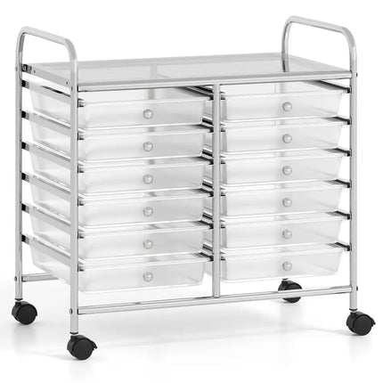12 Drawers Rolling Storage Cart for Home and Office-Transparent Costway