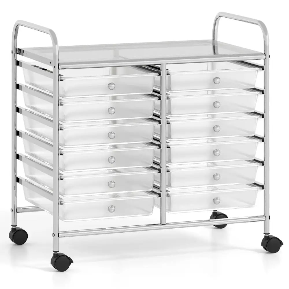 12 Drawers Rolling Storage Cart for Home and Office-Transparent Costway