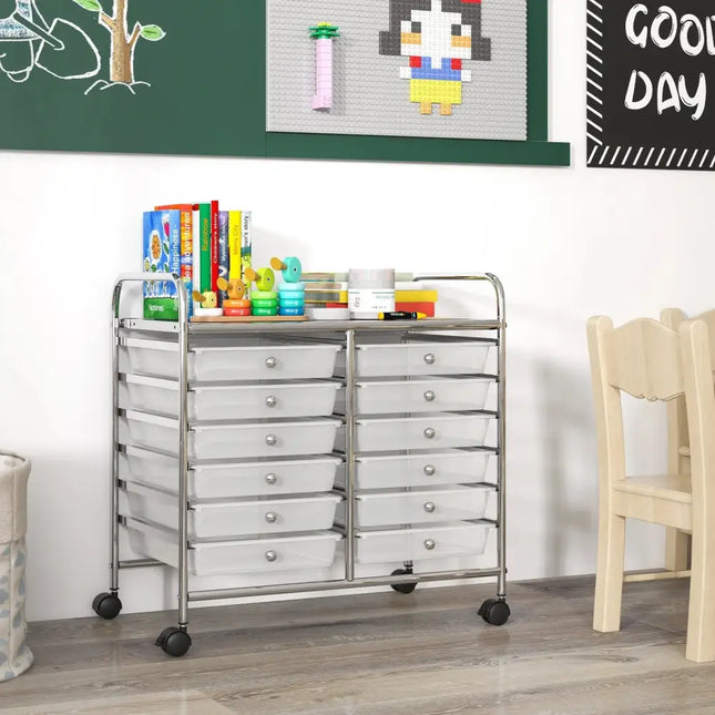 12 Drawers Rolling Storage Cart for Home and Office-Transparent Costway