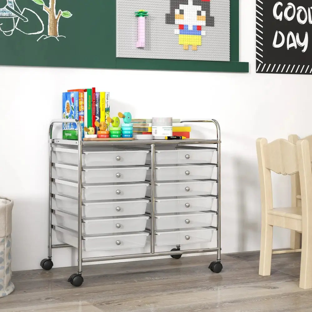 12 Drawers Rolling Storage Cart for Home and Office-Transparent Costway