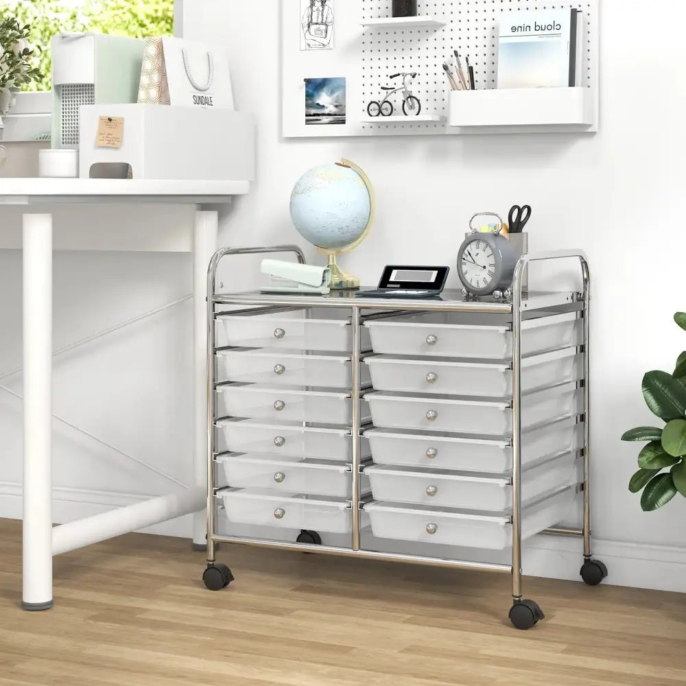 12 Drawers Rolling Storage Cart for Home and Office-Transparent Costway