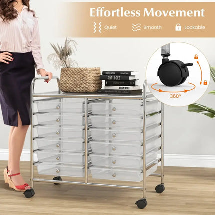 12 Drawers Rolling Storage Cart for Home and Office-Transparent Costway