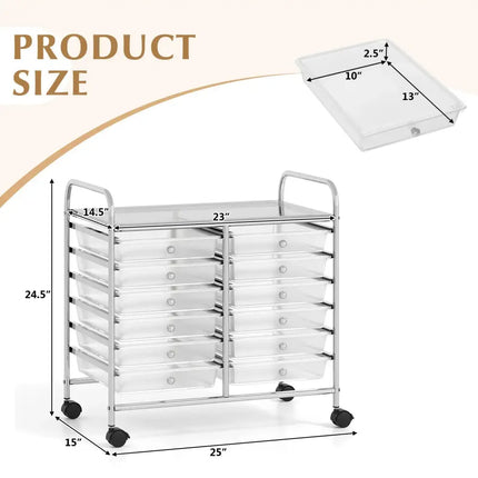 12 Drawers Rolling Storage Cart for Home and Office-Transparent Costway