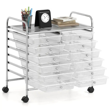 12 Drawers Rolling Storage Cart for Home and Office-Transparent Costway